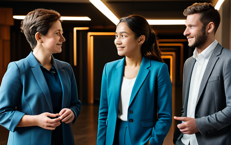 A professional adult in a modest business casual outfit, standing within a modern, aesthetically pleasing community space. The environment features subtle, interwoven architectural lines and warm, inviting lighting, hinting at a sense of deep connection and belonging. The individual's expression conveys thoughtful engagement, subtly reflecting the complex dynamics of group affiliation. The scene focuses on the subtle attraction of community and its intricate structure. Fully clothed, appropriate attire, modest clothing, safe for work, professional photography, appropriate content, perfect anatomy, correct proportions, natural pose, well-formed hands, proper finger count, natural body proportions, high quality.