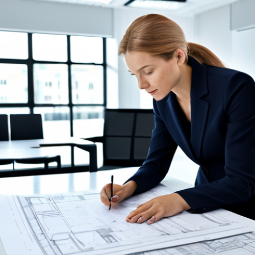 Home 21 **
"A professional female architect in a modern, brightly lit office, reviewing blueprints with a colleague, both fully clothed in business attire, appropriate content, safe for work, perfect anatomy, correct proportions, natural pose, professional setting, high quality render, modest clothing, family-friendly."
**