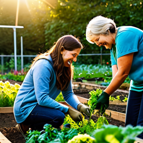 Home 20 **
"A warm and inviting scene depicting a group of diverse people volunteering at a local community garden. They are planting flowers and vegetables, laughing and working together. The scene is bathed in golden sunlight, creating a sense of peace and harmony. Everyone is fully clothed in comfortable, appropriate gardening attire. Safe for work, appropriate content, professional, modest, family-friendly, perfect anatomy, natural proportions, well-formed hands, proper finger count."
**