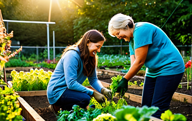 **

"A warm and inviting scene depicting a group of diverse people volunteering at a local community garden. They are planting flowers and vegetables, laughing and working together. The scene is bathed in golden sunlight, creating a sense of peace and harmony. Everyone is fully clothed in comfortable, appropriate gardening attire. Safe for work, appropriate content, professional, modest, family-friendly, perfect anatomy, natural proportions, well-formed hands, proper finger count."

**