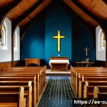 Home 17 칼뱅주의 교리 핵심 - A serene and contemplative scene inside a traditional Spanish Protestant church, featuring a diverse...